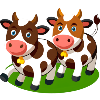 Two cartoon cows standing in the grass png