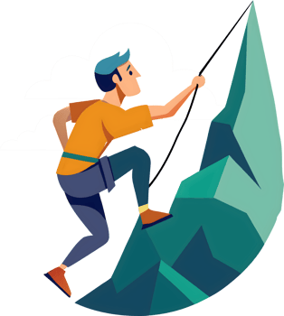 A man climbing a mountain with a rope png
