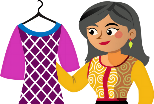 A woman holding a dress on a hanger png