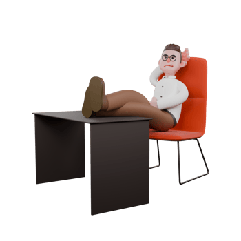 Animated Professional Sociologist. A male sociologist is sitting at his desk with his feet on the table crossed. Social Research Model png