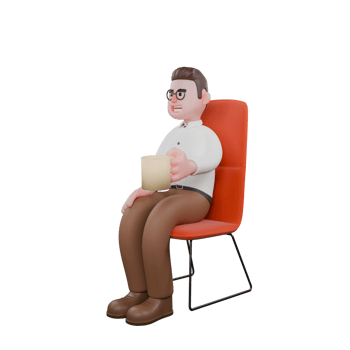 3D Social Expert Sociologist. A male sociologist is sitting on a chair while carrying a cup and glass. Male png