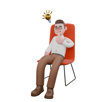 Animated Professional Sociologist. A male sociologist is sitting while giving a finger symbol pointing to the light bulb above him. Cartoon png