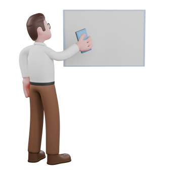 Animated Professional Sociologist. A male sociologist stands in front of a blank whiteboard while holding a blue marker. Cartoon Illustrated png