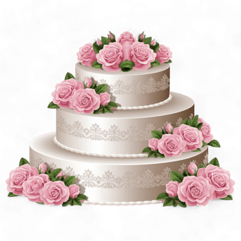 Elegant three tier wedding cake with pink roses png