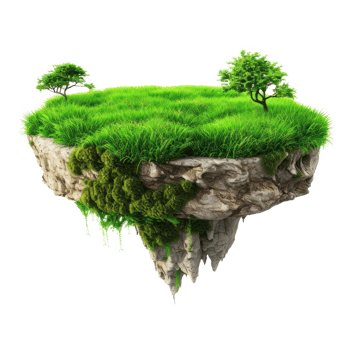 floated Green grass island isolate on transparency background png