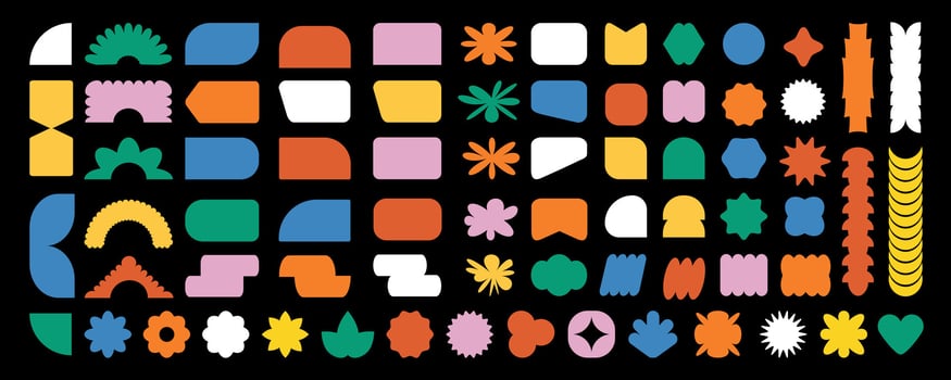 Minimal abstract geometric elements, in the Bauhaus style. Trendy brutalism colorful Y2K shapes. vector