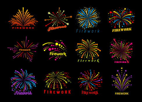 Party firework, firecracker and confetti icons vector