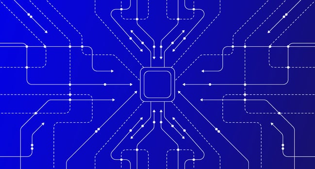 Abstract digital circuit background, computer motherboard circuit blueprint, suitable as a design element about technology, systems, connections, chips, cyber, and data flow. vector