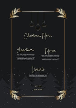 Elegant Christmas menu background design in gold and black vector