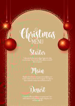 Elegant Christmas menu design with sparkles and hanging baubles vector