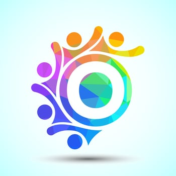 Initial alphabet O with connecting people. Team, cooperation logo sign symbol vector