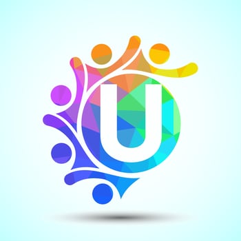 Initial alphabet U with connecting people. Team, cooperation logo sign symbol vector
