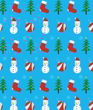 Seamless pattern with snowman, tree and snowflakes. vector