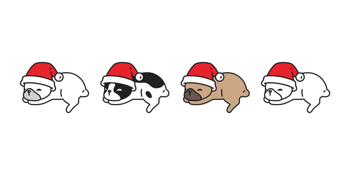 dog french bulldog santa claus hat christmas icon sleeping puppy pet cartoon character doodle symbol tattoo illustration clip art isolated design vector