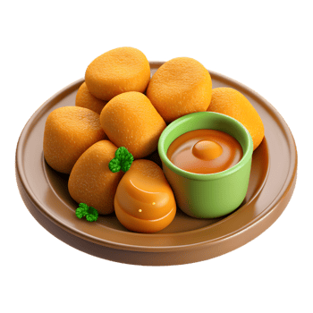 3D render of crispy chicken nuggets with dipping sauces png