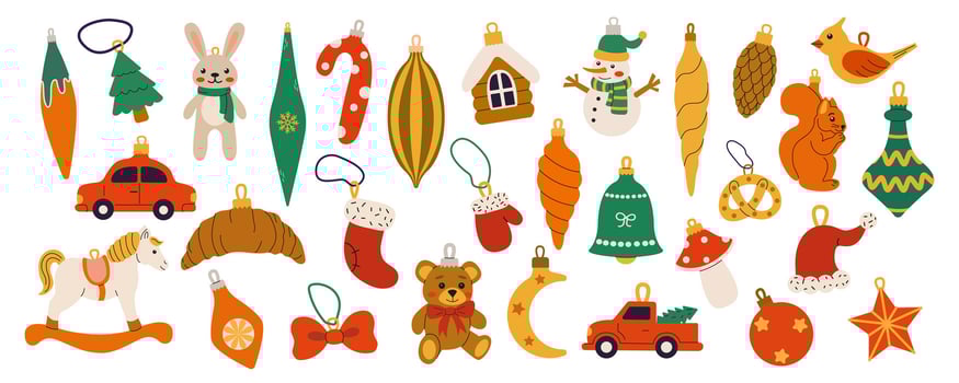 Colorful assortment of holiday ornaments and decorations for festive celebrations vector