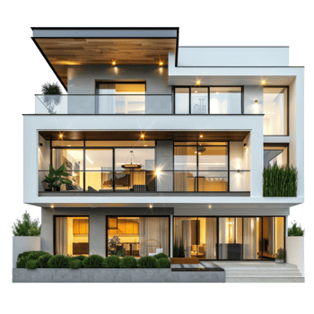 Split-Level House front view full length isolate on transparency background png