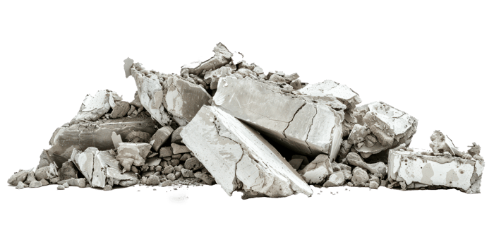 Concrete fragments of a destroyed building isolate on transparency background png