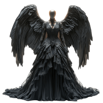 Black angelic dress with long black feathers png