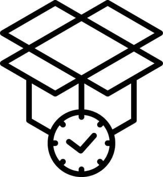 A black and white icon of a clock and a box vector