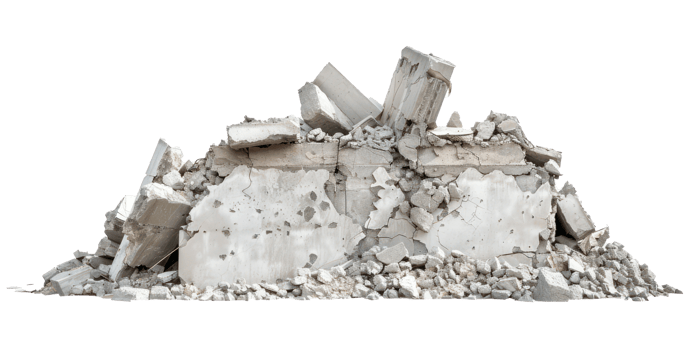 Concrete fragments of a destroyed building isolate on transparency background png