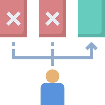 A person is standing in front of a red and green box vector