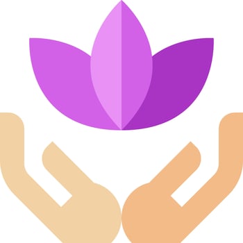 Two hands holding a purple lotus flower vector