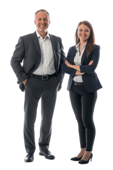 Professional vice president and IT manager smiling confidently on transparent background png
