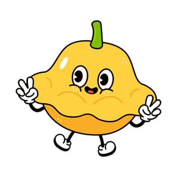 Jumping Yellow squash character character. hand drawn traditional cartoon vintage, retro, kawaii character illustration icon. Isolated white background. Yellow squash character concept vector