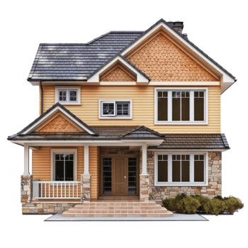 Single-Family Detached House front view full length isolate on transparency background png