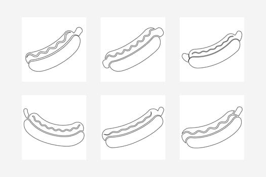 Hot Dog Outline Art Illustration on White Background Minimalist Line Drawing vector