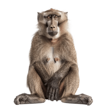 Baboon front view full body isolate on transparency background png