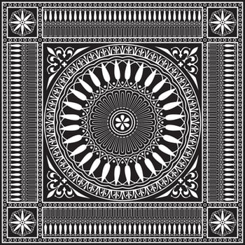 black monochrome classic Greek square ornament. Rectangle of Ancient Greece and Roman Empire. Byzantine painting of walls, floors and ceilings. Decoration of European palaces. vector