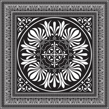 black monochrome classic Greek square ornament. Rectangle of Ancient Greece and Roman Empire. Byzantine painting of walls, floors and ceilings. Decoration of European palaces. vector