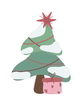 Christmas tree with gift isolated on white background. vector