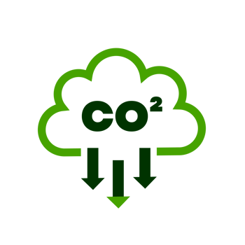 CO2 emission reduction icon. Eco friendly green cloud sign of carbon dioxide gas emission reduction. Zero carbon footprint flat style icon. Green ecology environment improvement concept. png