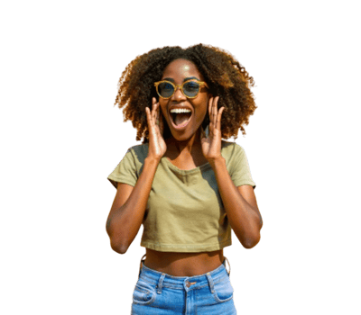 A woman with an afro wearing sunglasses and a green shirt png