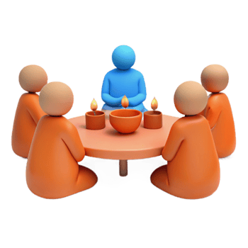 Group of Figures Sitting Around a Table with Candles png