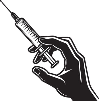 Syringe in doctor hand silhouette Injection pictogram vector