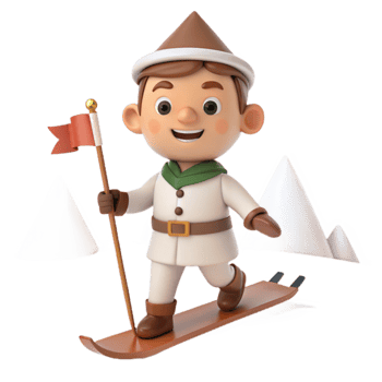 Smiling Cartoon Character Skiing Down Mountain png