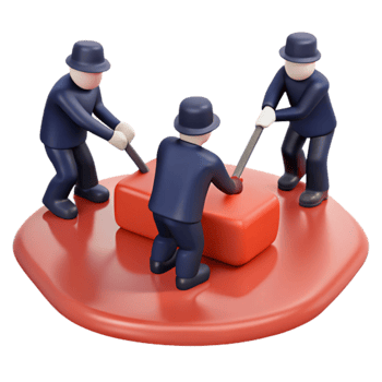 Three Figures Working Together to Move a Large Red Block png