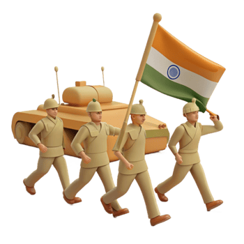 Soldiers Marching with Tank and Flag png