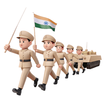 Cartoon Soldiers Marching with Flag and Tank png
