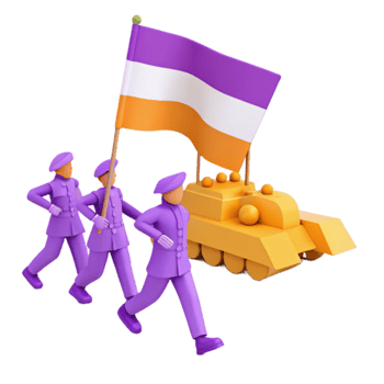 Purple Soldiers Marching with Tank and Flag png