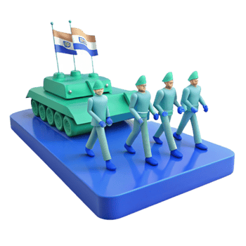 3D Rendered Illustration of Soldiers Marching Behind a Tank png