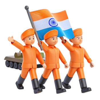 Three Cartoon Soldiers Marching with Flag and Tank png