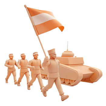 Soldiers Marching with a Tank and Flag png