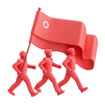 Three Figures Marching with a Waving Flag png