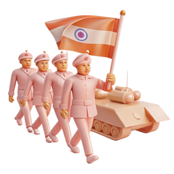 Pink Soldiers Marching with Tank and Flag png