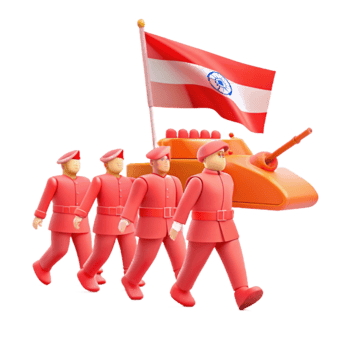 Red Toy Soldiers Marching with Tank and Flag png